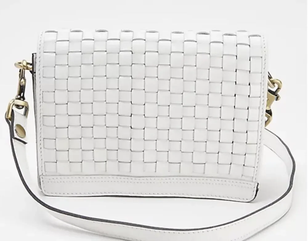 Patricia Nash Leather Washed Woven Atessa Crossbody white bag A377405